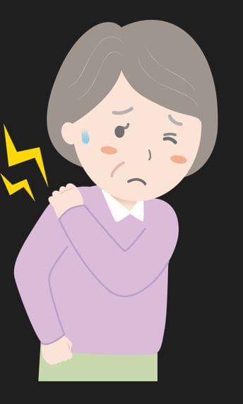 肩を抑えて痛みをこらえているイメージ図